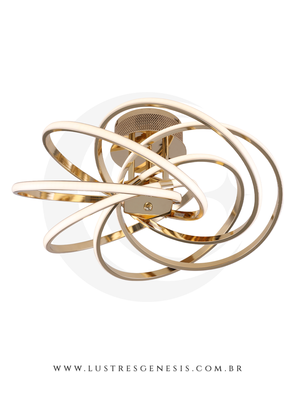 Plafon Moderno Espiral LED Dourado Sindora, ideal para quartos, hall, escritório e lavabos. Lustres Gêneis loja online de Lustres e Iluminação Decorativa